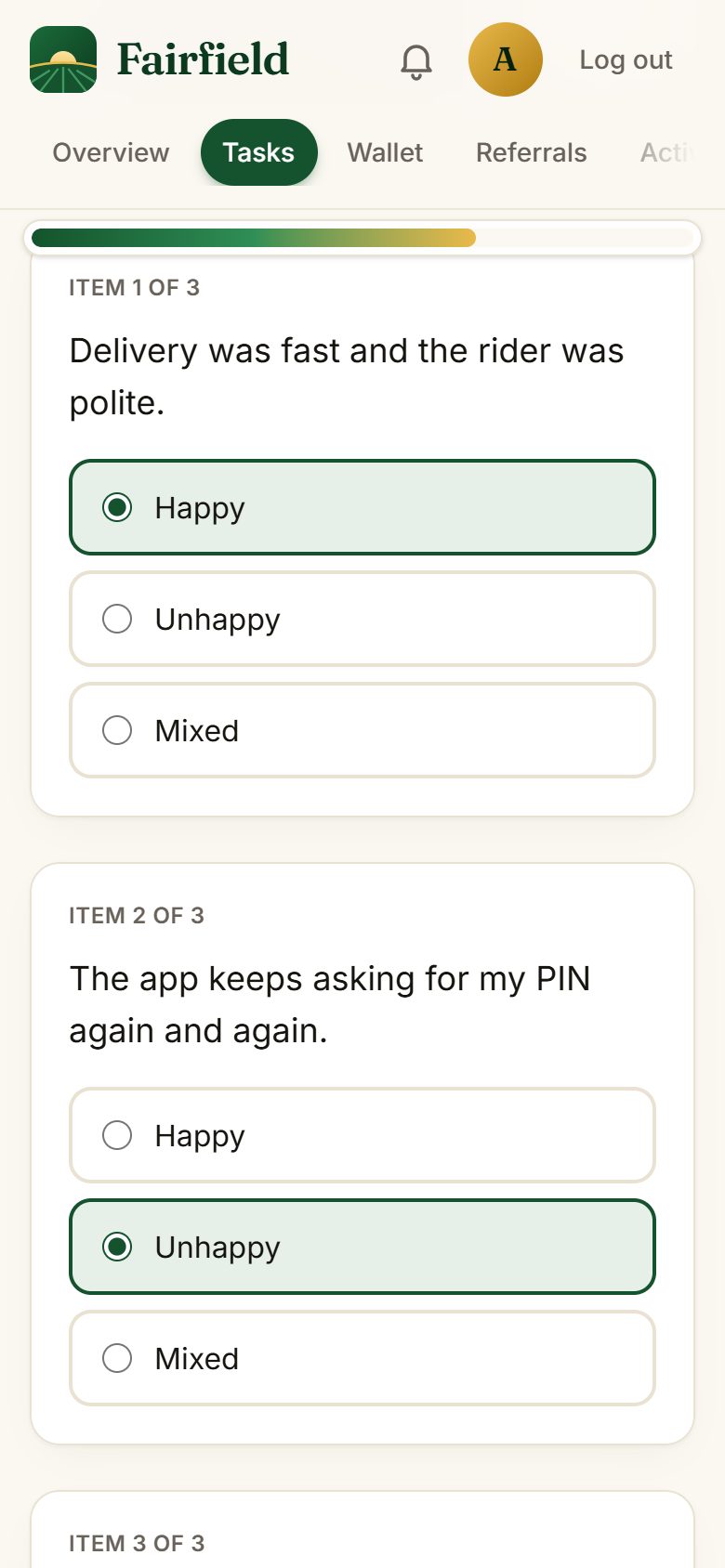 Customer reviews being labelled happy or unhappy