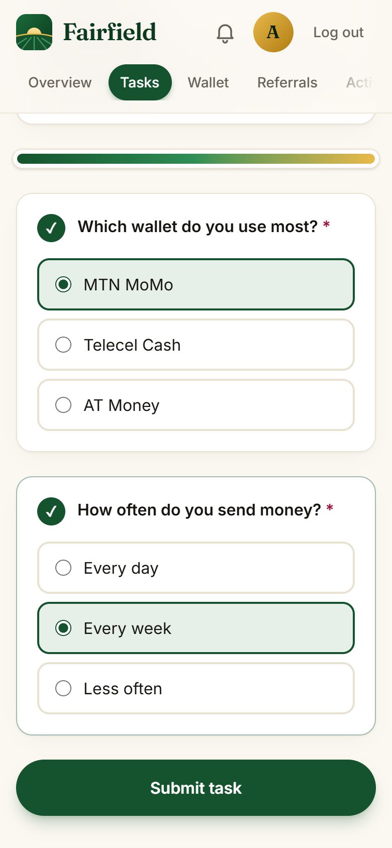 Survey questions answered with a tap on a phone